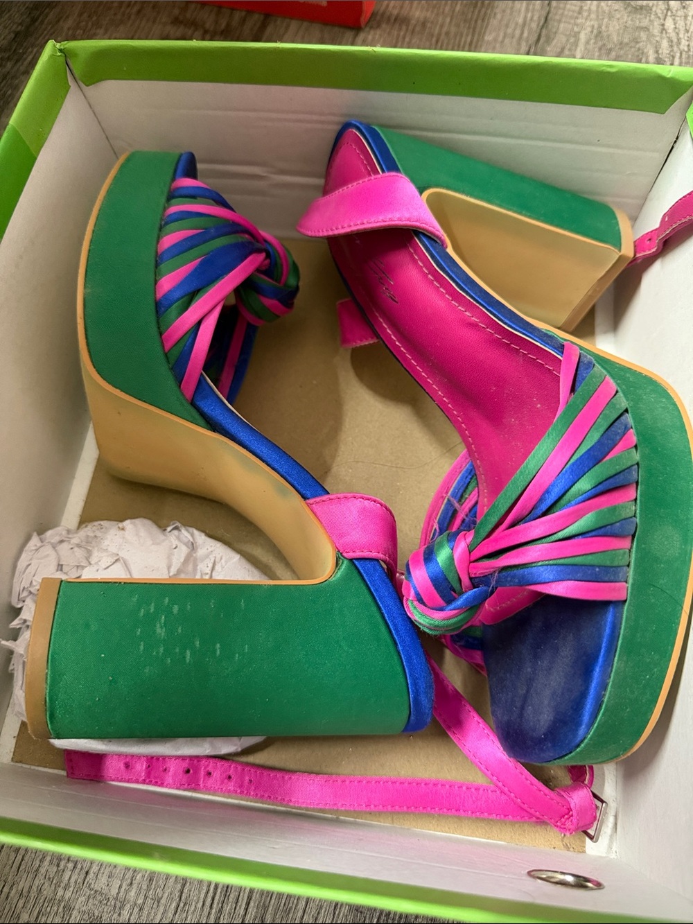 Amazon Green and Pink Strappy Platform Heels